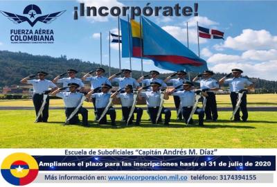 Fuerza Aérea Colombiana extiende plazo para inscripciones a los procesos de incorporación